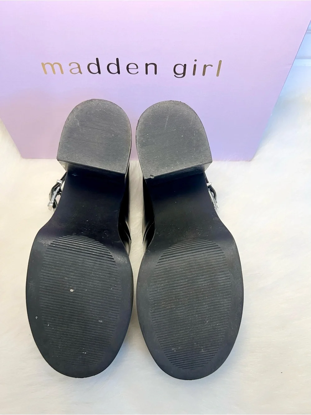 Madden Girl Roony Black Platform T-Strap Block Heel Pump